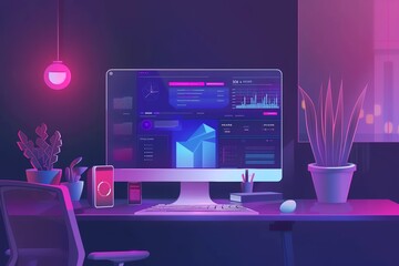 Virtual assistant flat design side view tech theme animation Tetradic color scheme