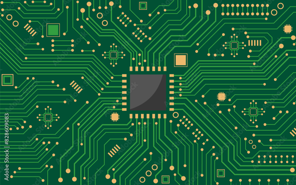 Poster CPU chipset with printed circuit board, Technology concept design. Abstract background for web, banner, card, and cover. Vector illustration.