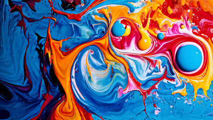 Obraz premium Exploring the Dynamic World of Colorful Abstract Art: A Vibrant Journey Through Diverse Hues, Shapes, and Textures, Inviting Viewers to Interpret and Engage with Captivating Compositions and Playful