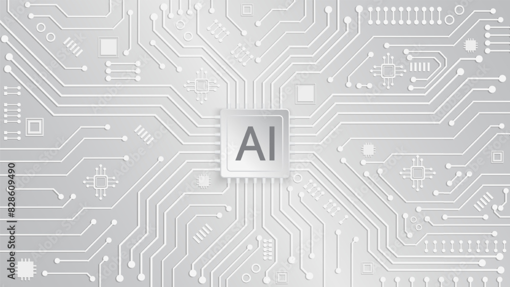 Aufkleber Artificial intelligence technology CPU chipset with print circuit board, Technology concept design, Machine learning. Vector illustration for banner and web template. Abstract background.
