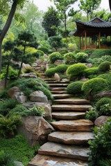 Obraz premium Stone Steps Leading Up To A Traditional Chinese Pagoda