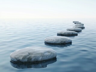 A row of stones on the water surface, with a white background