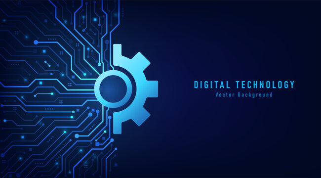 Gear wheel with printed circuit board, Digital technology abstract background. Hi-tech concept innovation. vector and illustration.