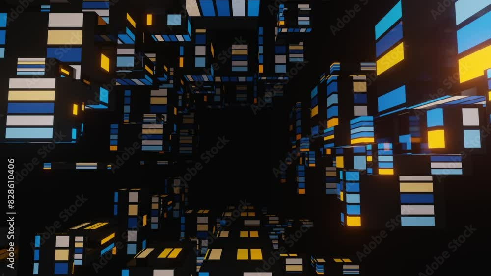 Poster fly through mirror designs form tunnel technology cyberspace with neon glow. sci-fi flight through d