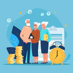 Cartoon illustration of old people with money in a business invesment concept