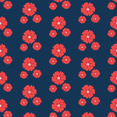 Handdrawn seamless pattern with red poppy flowers. Vector design on dark blue background.