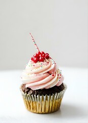 a cupcake with iceing on a white background