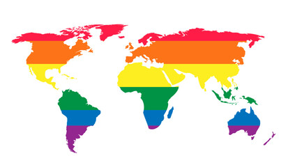 Lgbt world map with rainbow colors on white background. © Elena Titova