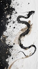 Obraz premium Ethereal Lunar Serpent - Elegant Chinese Ink Painting-Inspired 4K Wallpaper for the Year of the Snake.
