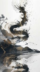 Ethereal Lunar Serpent - Elegant Chinese Ink Painting-Inspired 4K Wallpaper for the Year of the Snake.