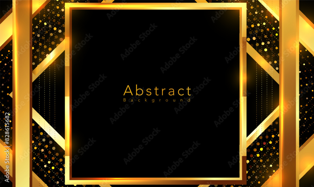 Poster luxury abstract background with 3d square overlap golden glowing stripes.modern black and gold backd