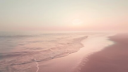 Minimalist Beach Scene with Soft Beige and Pink Tones, Calm Mood and Warm Sunlight