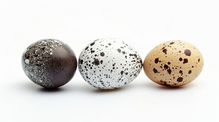 Fototapeta premium Quail Egg Set Against a White Background