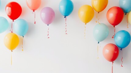 Colorful Balloons Floating Overhead in Clear Blue Sky, Festive Celebration Concept