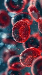 Fototapeta premium A microscopic view of red blood cells, with a focus on the cell membrane and internal structure.