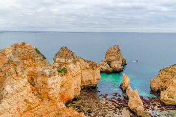Beautiful wild beach on the Atlantic Ocean, Ponta da Piedade, Algarve region, Portugal