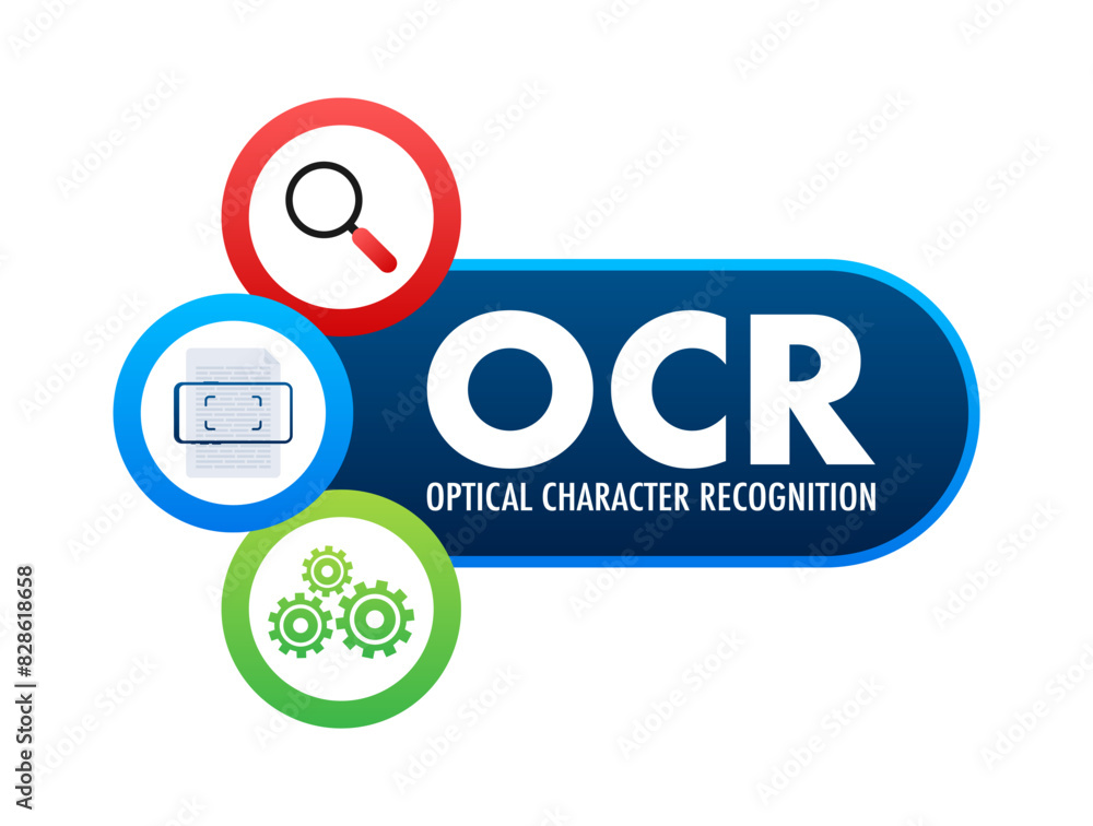 Poster ocr - optical character recognition. document scan. process of recognizing document. vector stock il