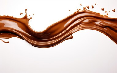 A wave of rich, brown liquid splashes across a white background, creating a dynamic and visually appealing image.