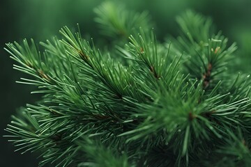 Pine Needle Close-up, Lush Green Texture, Botanical Detail, Macro Photography, Nature Background, Evergreen Foliage, High Resolution, Captivating Plant Image