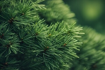 Pine Needle Close-up, Lush Green Texture, Botanical Detail, Macro Photography, Nature Background, Evergreen Foliage, High Resolution, Captivating Plant Image
