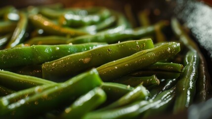 Fresh Green Beans Close-up in Natural Light. Real Deal Southern Green Beans