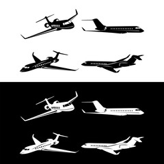 Silhouettes of private jet - contours of airplanes template