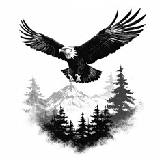 Obraz premium Flying eagle prey bird illustration, isolated on white