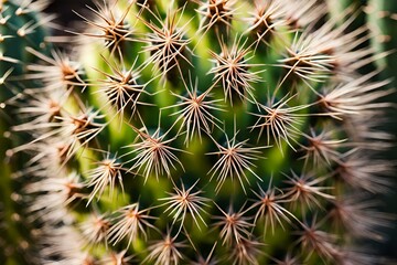 Macro Close-up of Cactus Spines, Detailed Texture, Green and Brown Hues, Sharp Thorns, High Resolution, Botanical Photography, Nature Image