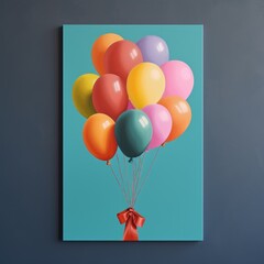 Colorful balloons bunch tied on wall background 