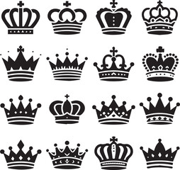 Collection of Crown Vector Illustration Silhouette. Vintage Design Symbol of of Royal King. Luxury Retro Badge