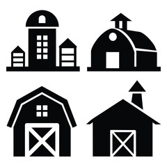 Set of farm building icon black vector on white background