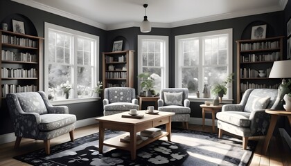 Photo interior modern design room 3D illustration