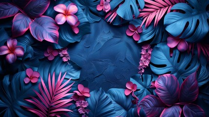 Artful depiction of botanical elements and flowers with predominant blue tones creating a sense of calm