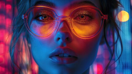 illustration of the fashion woman wearing stylish sunglasses with large frames and bright lipstick