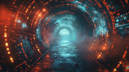 A tunnel with a blue and orange glow