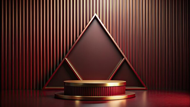 Red Triangle Pedestal with Wooden Background