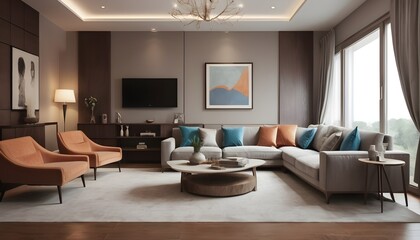 Photo interior modern design room 3D illustration