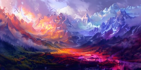 Obraz premium Amazing multicolored landscape picturesque vistas surreal atmosphere high-definition clarity awe-inspiring beauty Concept 