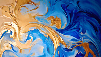 Fototapeta premium Blue and gold color gradient background design features a seamless blend of rich, deep blue tones transitioning smoothly into luxurious gold hues. This gradient creates an elegant and sophisticated