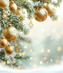 Golden Christmas Tree Branch with Ornaments