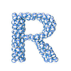 Symbol made of blue volleyballs. letter r