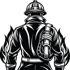 Firefighter Silhouette Firefighter With Gear Illustration