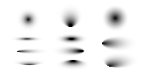 Realistic round and oval shadow. Black objects with shadow effect vector set isolated on transparent background