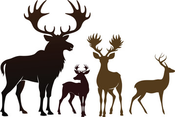 Horned wild animal vector, deer or antelope antlers illustration set of horny hunting trophy of reindeer 