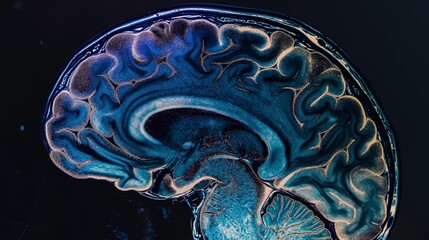 A brain with a blue and gold swirl pattern