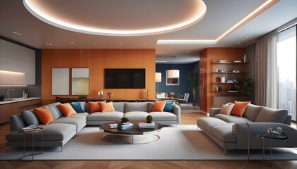 Photo interior modern design room 3D illustration
