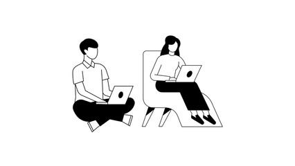 Focused individuals at a sleek workspace, seamlessly integrating technology and teamwork with their laptops.