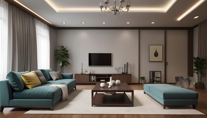 Photo interior modern design room 3D illustration