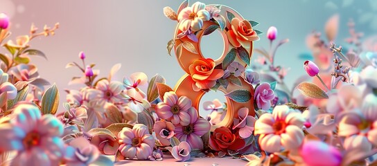 an illustration of the number 8 with flower decoration on the side. illustration of world women's day. 8 march