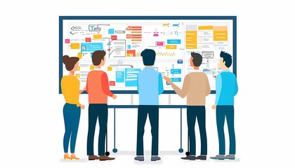 See a flat design of a project manager delegating tasks to the team